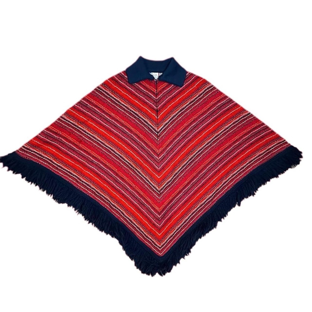 Adult One Size Vintage Poncho Pendleton Knockabouts Fringe Striped Colorful